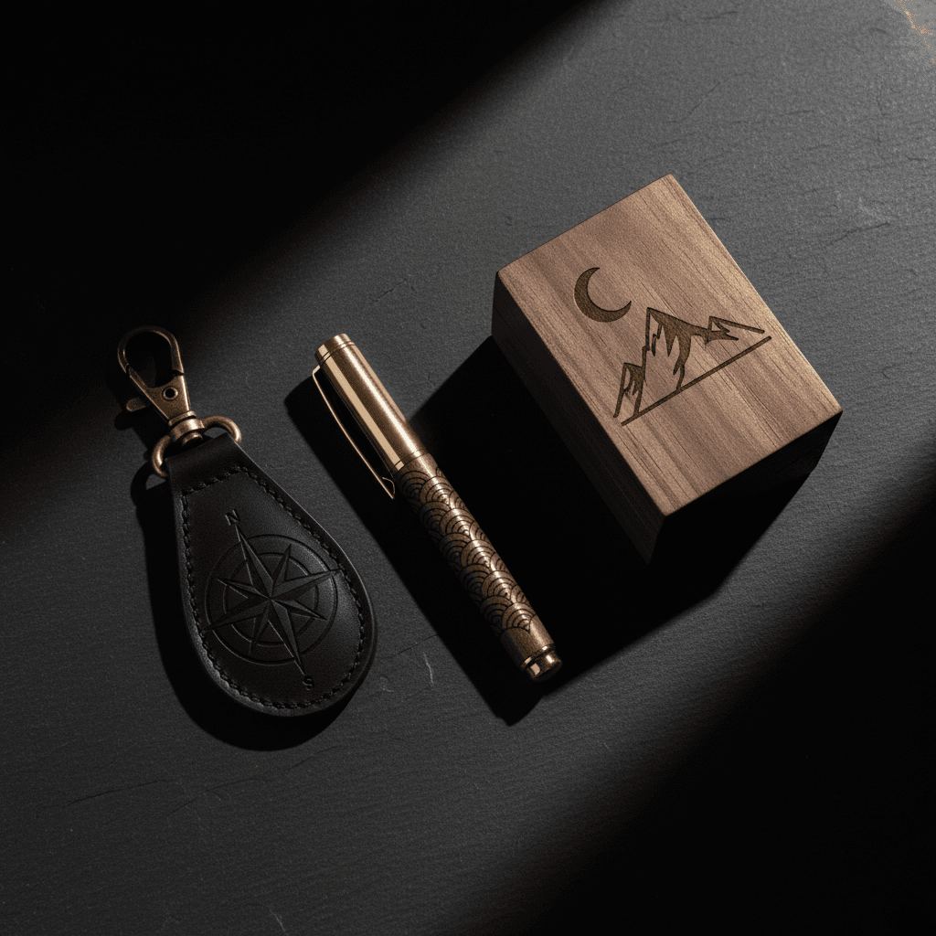 Collection of laser-engraved branded accessories